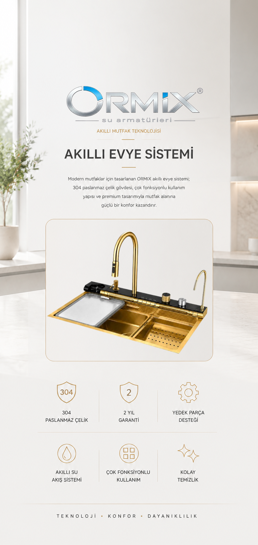 ORMIX Akıllı Evye Altın